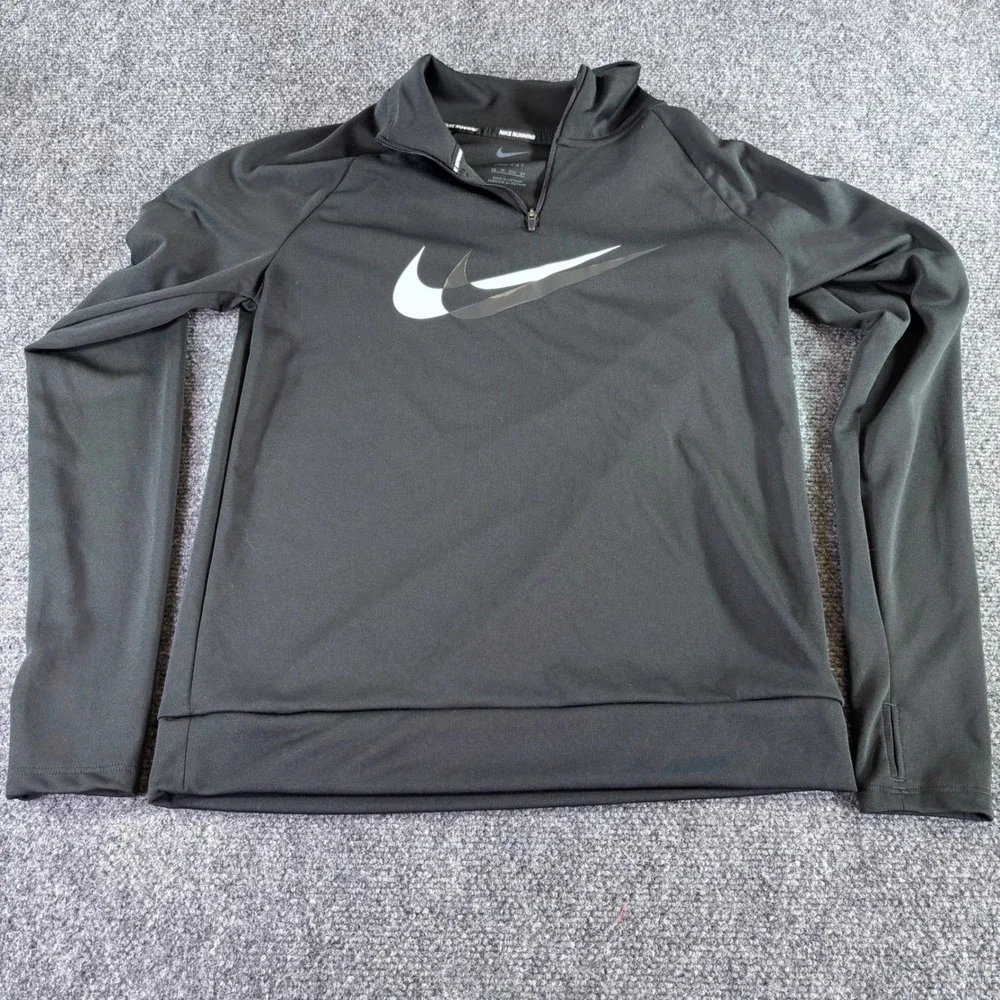 Nike Running Dri-FIT Pullover Womens XS Black 1/4 Zip Double Swoosh Athletic Top